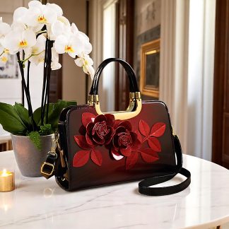 Women's Shiny Floral Leather Tote